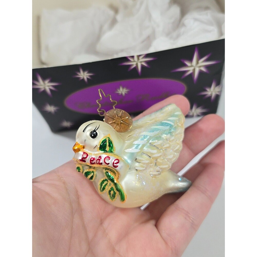Christopher Radko Peace Dove gem Blown Glass Christmas Ornament With Box